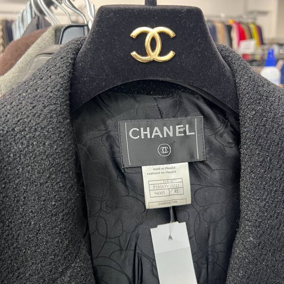 CHANEL 2001 Black Double Breasted Pea Coat Midi Jacket size IT 42/6 - Picture 11 of 12